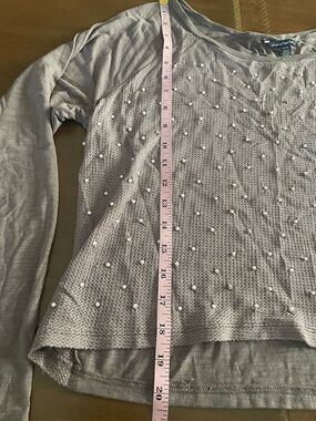 Pearl-Embellished Light Taupe long sleeve tee